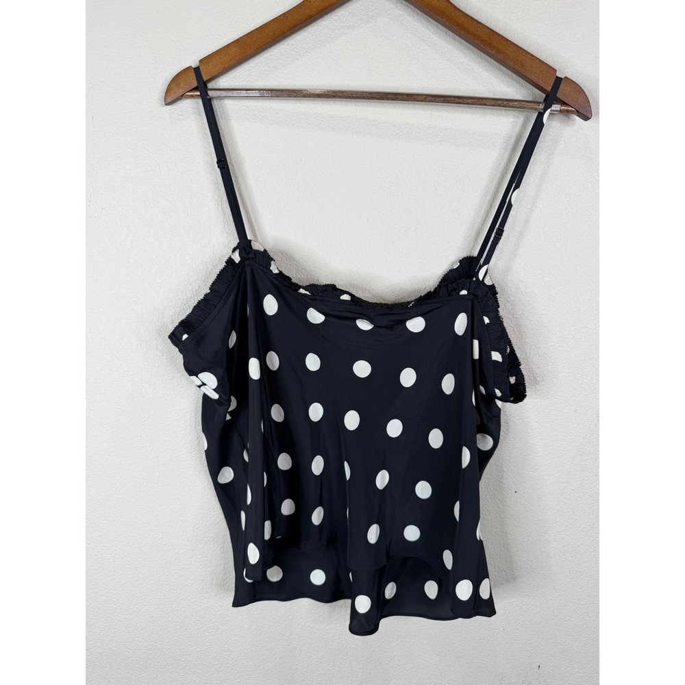Doen Louise Silk Ruffle Cami Tank Top Solstice Sky Polka Dot Black White XXL - Picture 9 of 12